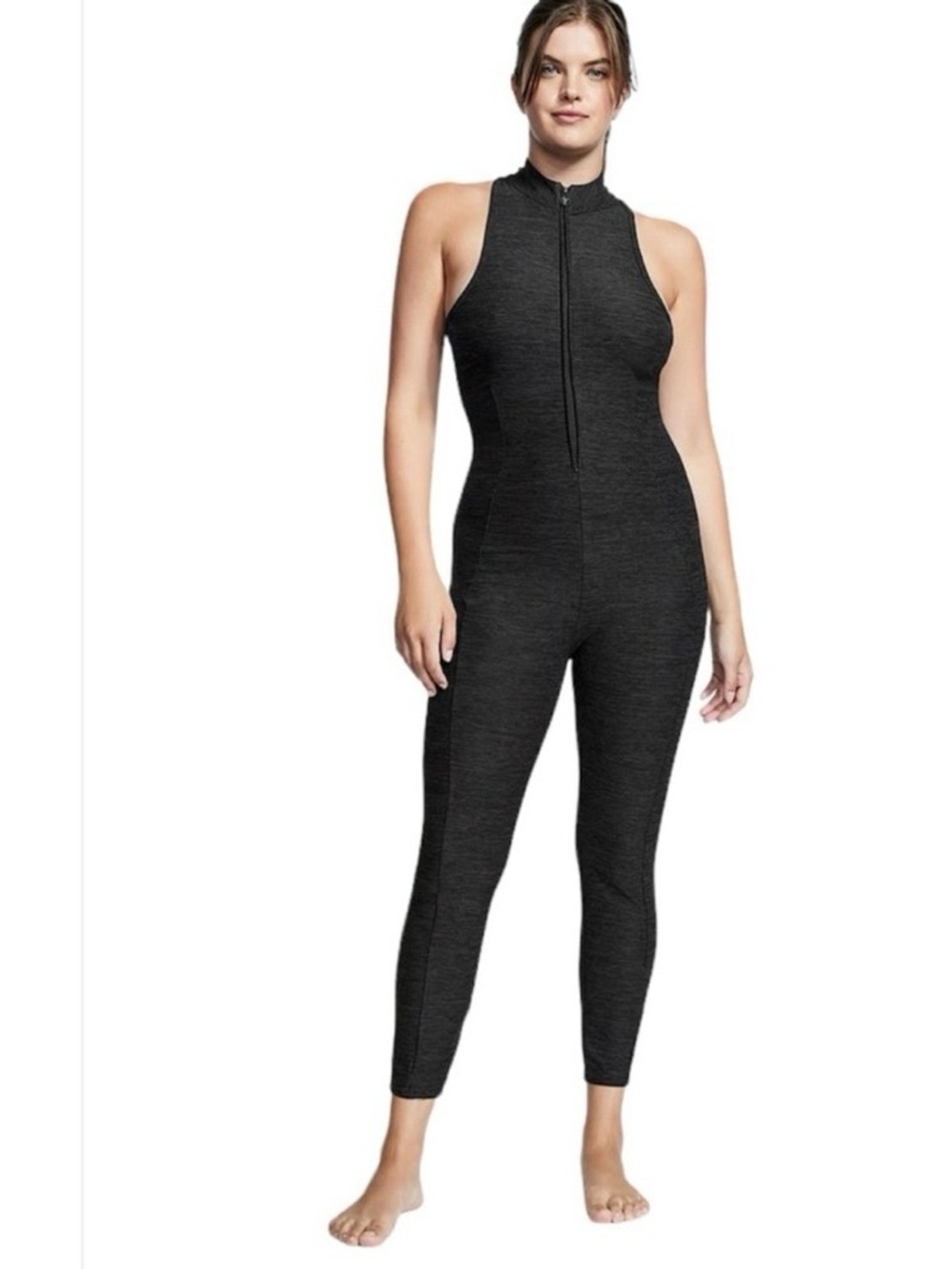 Sleeveless Zip-Front Women’s Jumpsuit in Charcoal